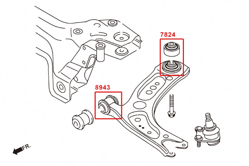 Mk7 GTI / R Hardrace FRONT LOWER ARM-FRONT BUSHING Harden Rubber Equipped 2 PCS/SET