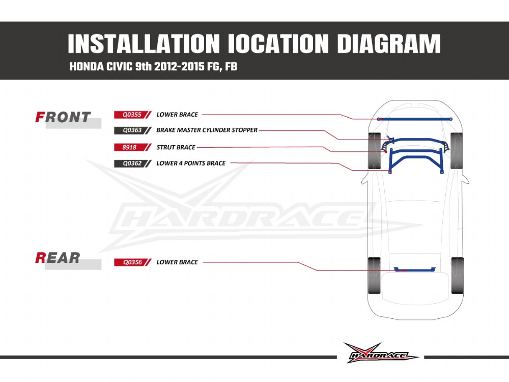 Hardrace Front Lower 4 Point Brace - 1 pcs/set (FB Sedan Only)