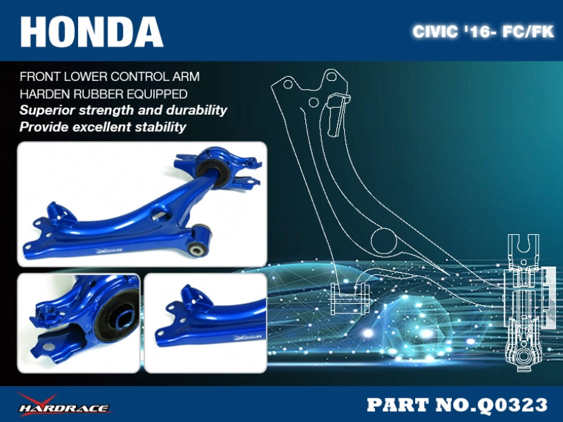 Hardrace Hardened Rubber Front Lower Arms - 2 pcs/set (NOT for FK8 Type-R)